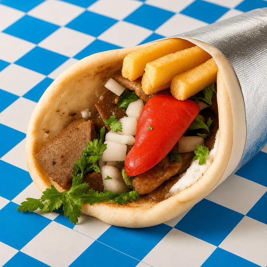 Lamb/Beef Gyro Sandwich.