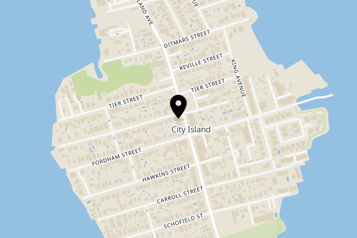 Map showing the location of Little Greece on 327 City Island Ave in Bronx